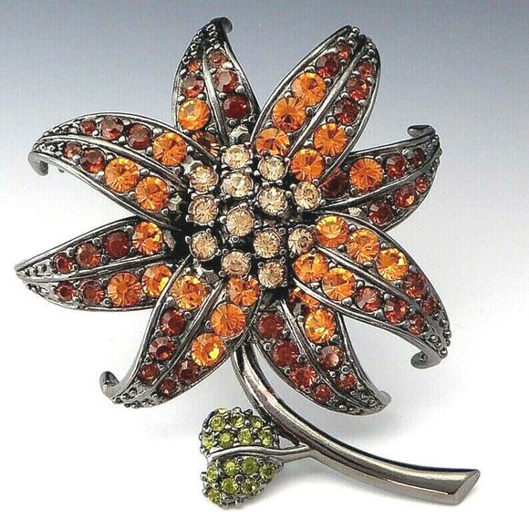NEW Joan Rivers TOPAZ LILY FLOWER BROOCH Pin LG 3.5" Gold Crystal Rhinestones! - Picture 4 of 4